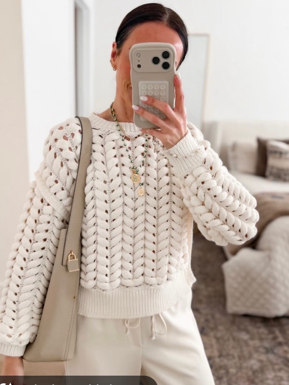 NWT KBB by Kahlana Target Cream Chunky Cable Knit Open Stitch Sweater S